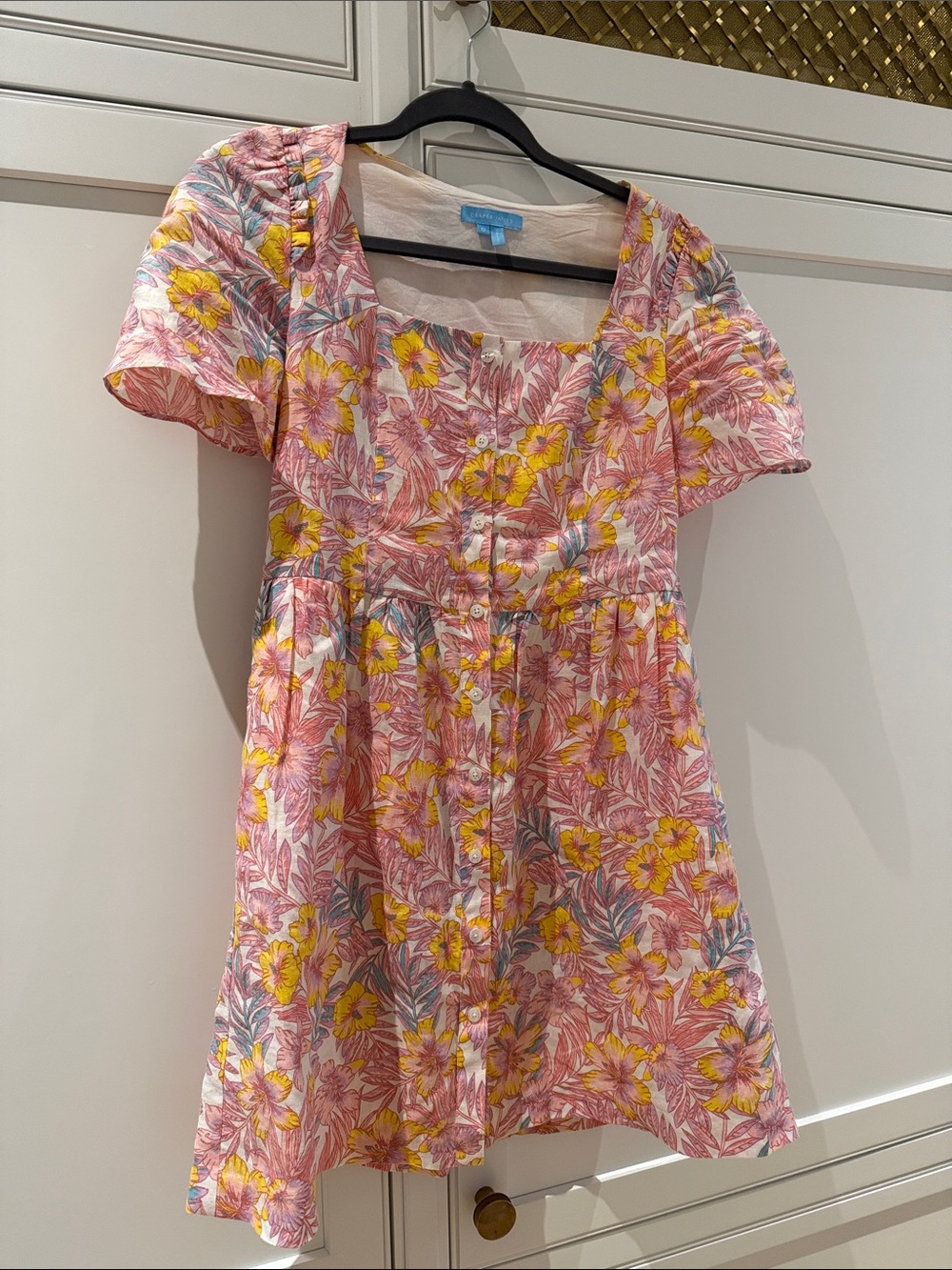 Draper James Floral Button-Front Mini Dress in Pink & Yellow